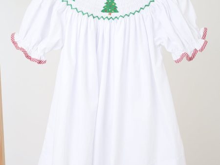 White christmas tree hand smocked dress Sale