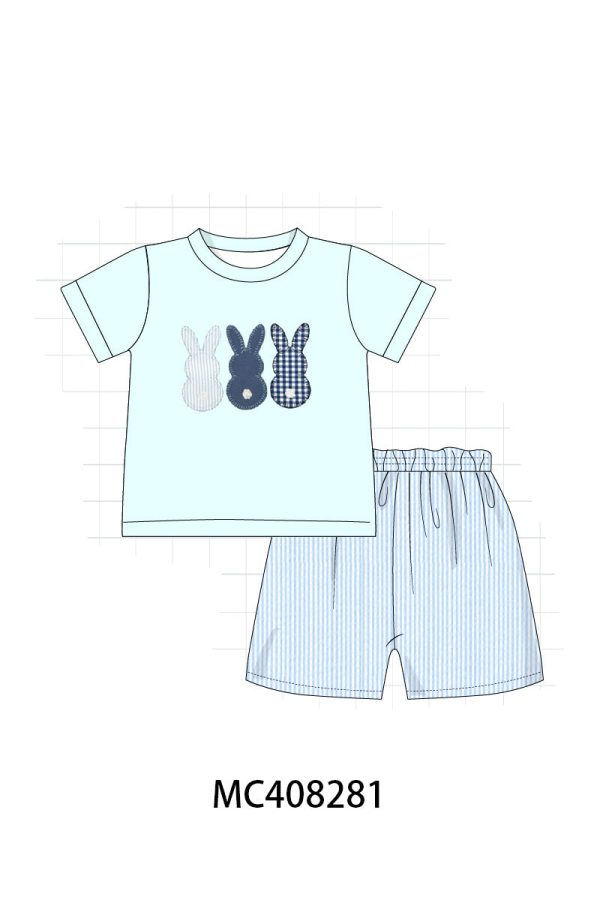 Blue easter bunny applique boy set For Cheap