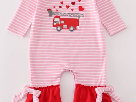 Valentine s day fire truck applique girl romper Online Hot Sale