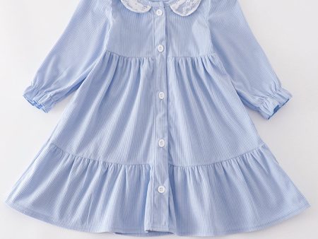 Blue corduroy lace ruffle girl dress Online