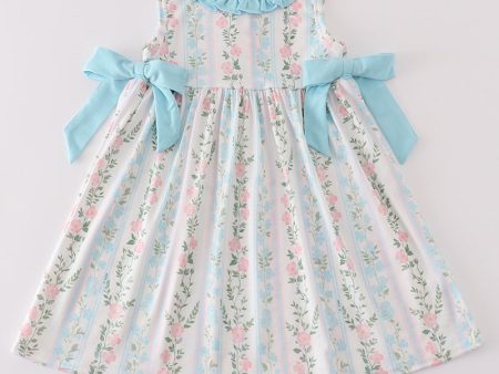 Blue floral print ruffle girl dress Discount