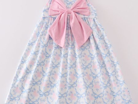 Blue bow tie print dress on Sale