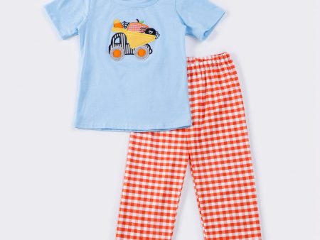 Blue pumpkin truck applique boy set Online Sale