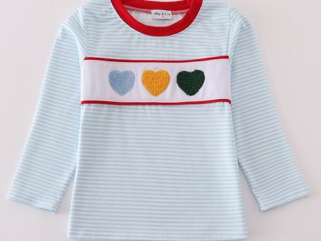 Blue stripe heart french knot boy top Online