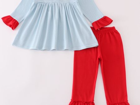 Blue stripe christmas santa  embroidery girl set on Sale