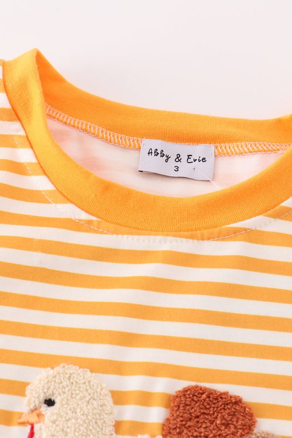 Yellow stripe thanksgiving turkey french knot boy top Online now