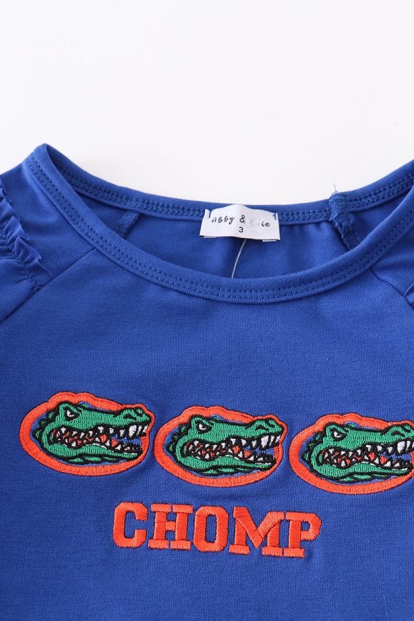 Blue chomp embroidery girl top Discount