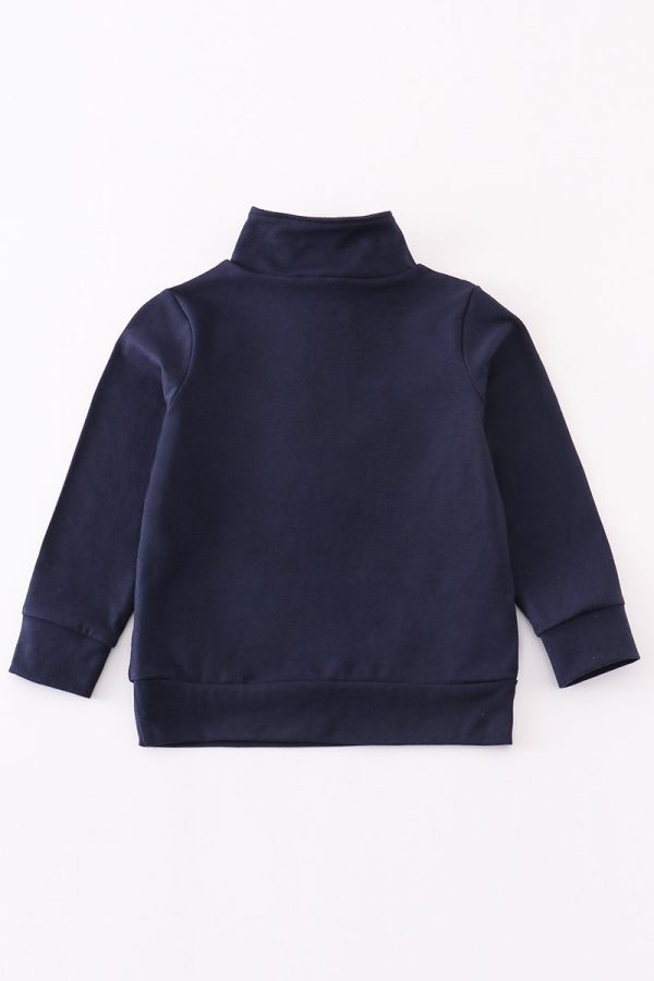 Navy character embroidery boy zipper pullover Online Hot Sale