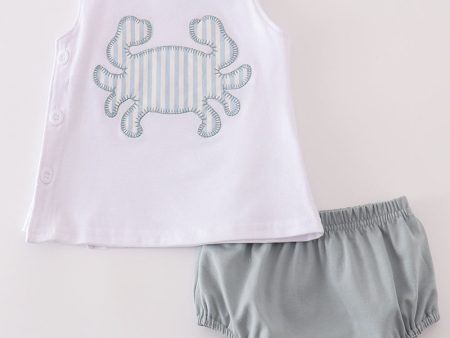 White crab applique boy bloomer set Online Hot Sale