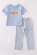 Blue gingham pumpkin embroidery boy set For Sale