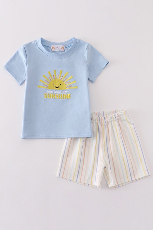 Blue you are my sunshine applique boy set Cheap