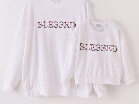 White velvet blessed embroidery mom&me sweatshirt on Sale