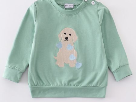 Green Valentine puppy embroidery boy top Supply