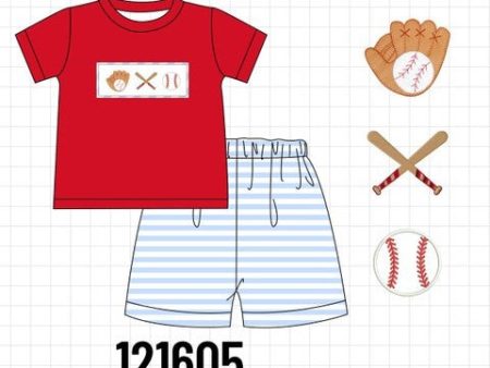 Red baseball embroidery boy set Sale