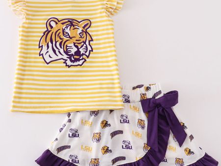 Yellow tiger applique LSU girl set Online