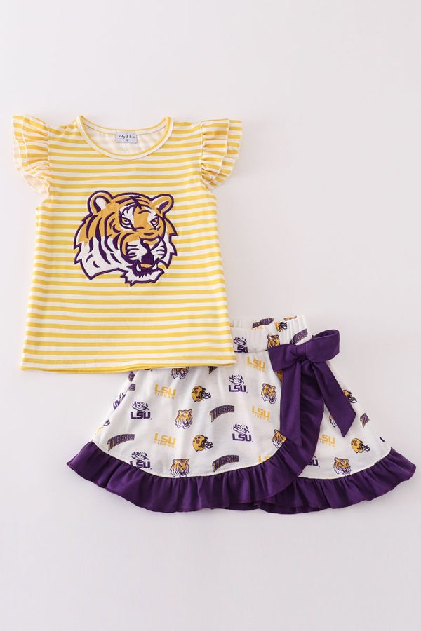 Yellow tiger applique LSU girl set Online