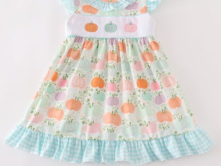 Blue pumpkin embroidery ruffle dress Discount