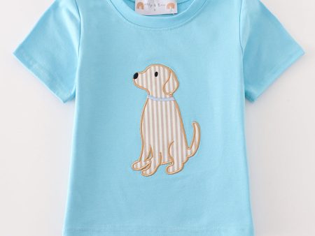 Blue puppy applique boy top Sale