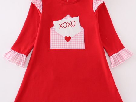 Red valentine XOXO applique girl dress Hot on Sale