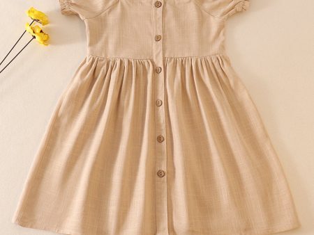 Beige linen button dress Online now