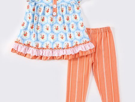 Blue floral print girl pants set Sale