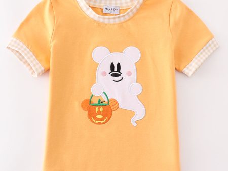 Orange halloween character ghost applique boy top Sale