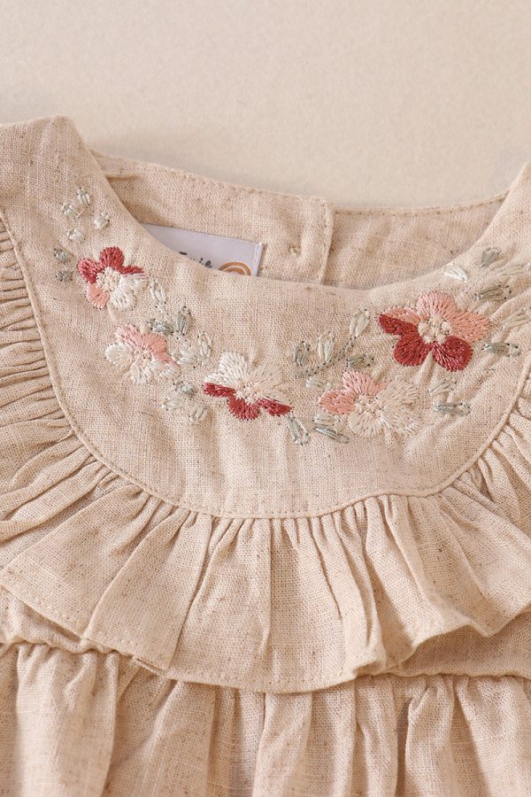 Beige floral embroidery ruffle linen girl bubble Online