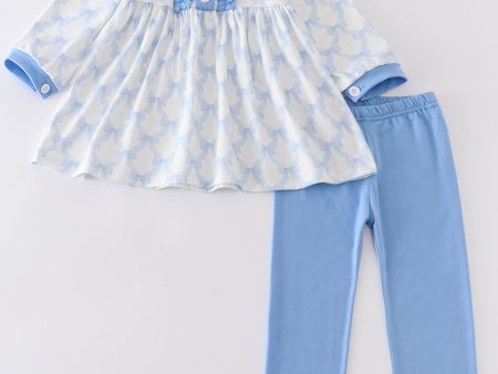 Blue bow girl pants set Hot on Sale