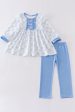 Blue bow girl pants set Hot on Sale