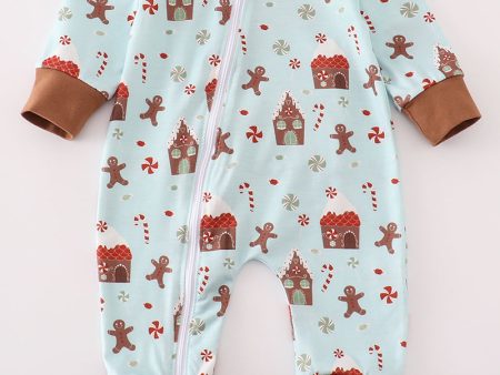 Blue christmas gingerbread boy zip romper Online