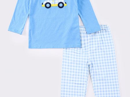 Blue police car applique boy set Fashion