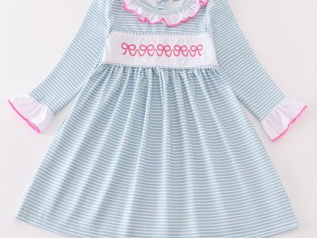 Blue bow embroidery dress Online