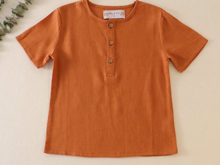 Brown button linen top Online now