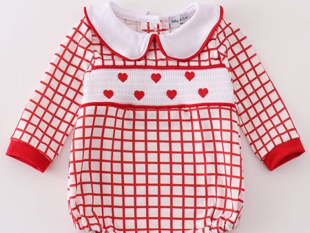 Valentine s day smocked heart embroidery boy bubble Online Hot Sale