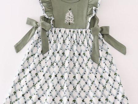 Sage christmas tree embroidery girl dress Discount