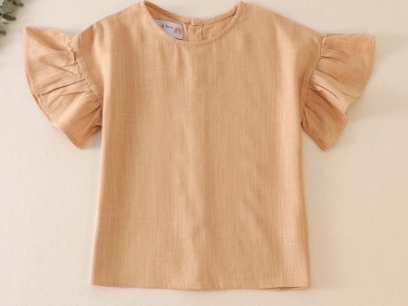 Cream ruffle linen girl top For Sale