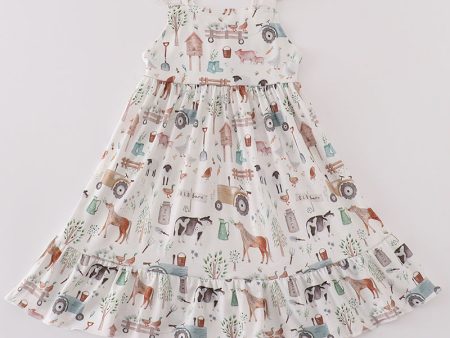 Sage farm print girl dress For Sale