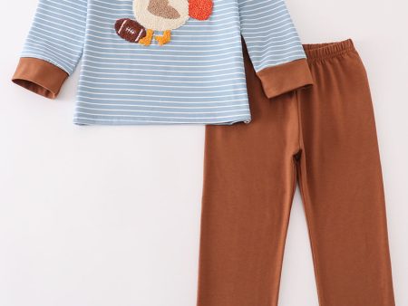 Blue stripe thanksgiving turkey french knot boy set Online now