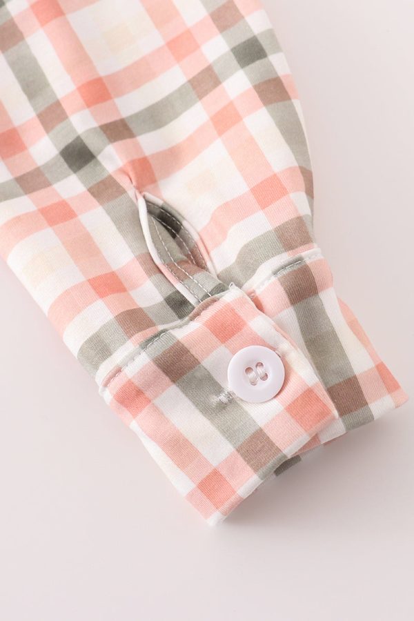 Green watercolor plaid boy button down shirt For Cheap