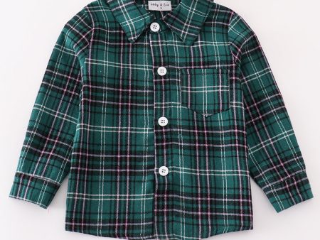 Green plaid boy button down shirt For Cheap