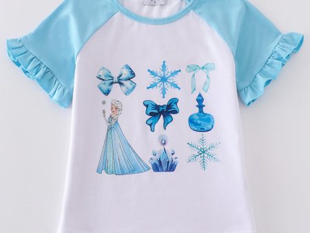 Sky princess bow print girl top Hot on Sale