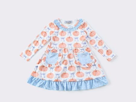 Blue pumpkin pocket ruffle dress Cheap