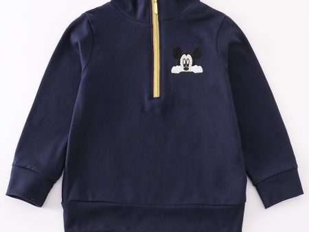 Navy character embroidery boy zipper pullover Online Hot Sale