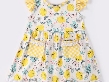 Yellow lemon print girl dress Online now