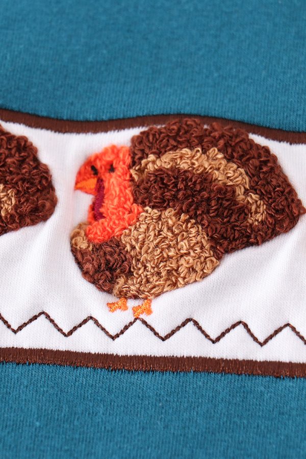 Brown plaid turkey french knot boy set on Sale