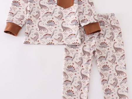 Brown dinosaur print boy set Sale