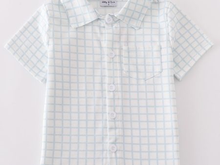 Blue checkered boy button down shirt For Cheap