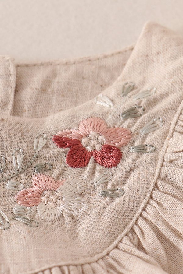 Beige floral embroidery ruffle linen girl bubble Online