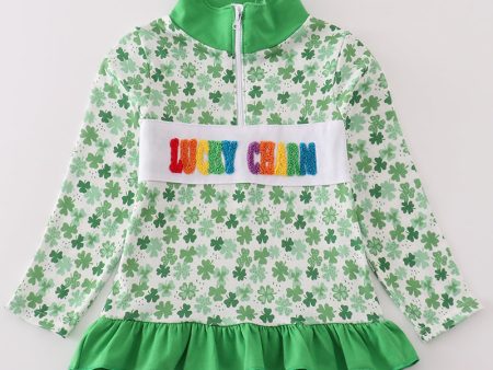 Green lucky charm french knot clover girl pullover Cheap