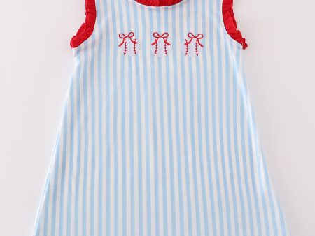 Blue stripe baseball embroidery girl dress Cheap